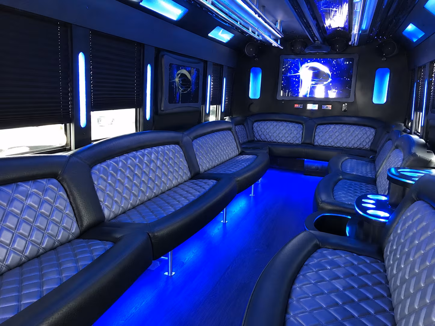 party buses with led lights and built in bars for wilmington prom night